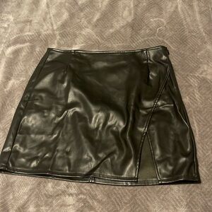 Faux Leather Mini Skirt with Slit